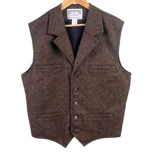 VTG Schaefer 707 Outfitter Brown Herringbone Tweed Wool Blend Vest Large USA